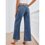 Trendy Queen Women's Wide Leg Jeans, Relaxed Loose Straight Leg with Raw Hem, Comfort Denim Pants