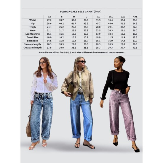 Flamingals Straight Leg Jeans for Women Boyfriend Mid Rise Roll Hem Wash Cropped Denim Pants Without Belt