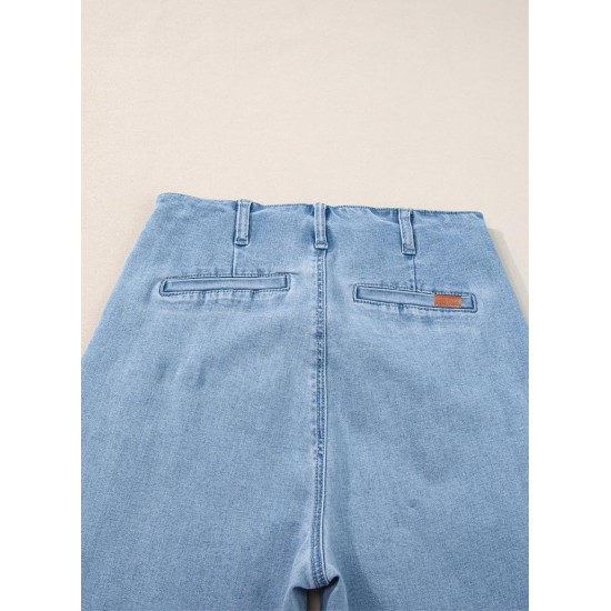 Sidefeel Women's Wide Leg Jeans High Waisted Zimbaplatinum Stretchy Straight Leg Jeans Buttoned Loose Denim Pants with Pocket