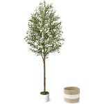 6FT Artificial Olive Tree - Indoor Tall Faux Olive Trees with Planter&Basket, Large Fake Olive Silk Tree Realistic Olive Plants with Branches and Fruits for Home Decor Office Living Room