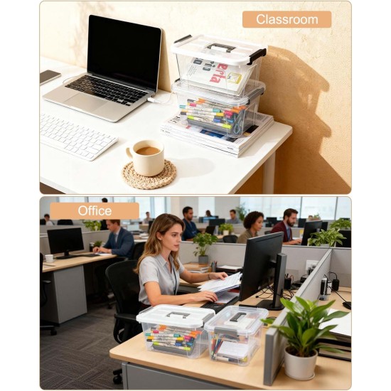 NUMIFUN Plastic Storage Bins with Lids 6 Pack Storage Organizer, 7 Quart Stackable Storage Bins with Buckle-Up Latches and Handle Storage totes easy for Home Office Pantry Organization, Clear Lids