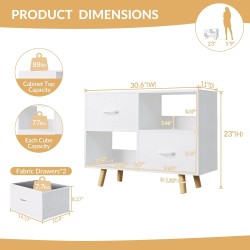 Bookcase with Fabric Storage Bins - 4 Cube Organizer Display Bookshelf for Home Office, White Bookcase with Fabric Storage Bins - 4 Cube Organizer Display Bookshelf for Home Office, White