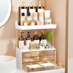 3 Large Drawers Makeup Organizer - 5 Tier Bathroom Counter Organizers and Storage, Versatile Perfume Vanity Organizer, Ideal for Cosmetic, Large Skincare, Face Mask, Office Supplies, Amber 3 Large Drawers Makeup Organizer - 5 Tier Bathroom Counter Organizers and Storage, Versatile Perfume Vanity Organizer, Ideal for Cosmetic, Large Skincare, Face Mask, Office Supplies, Amber