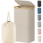 Lifewit 100L Laundry Basket with Lid, Clothes Hampers for Laundry with Bamboo Handles and 1 Removable Bag, Large Foldable Laundry Hamper for Bedroom, Bathroom, Dorm, Laundry Room, Beige