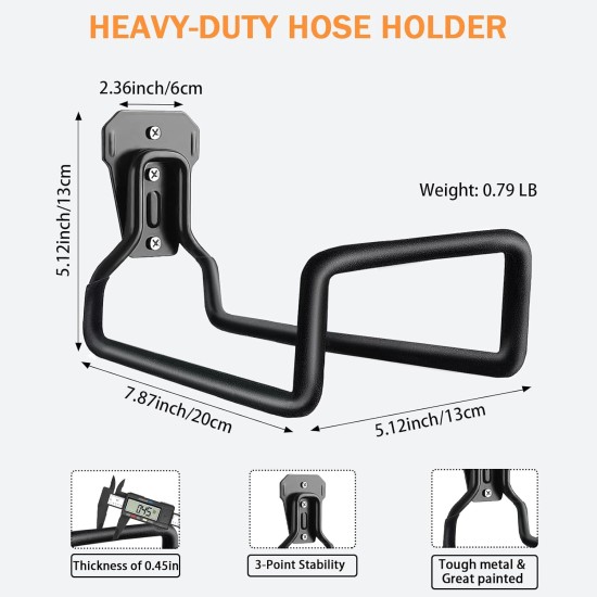 Garden Hose Holder, Wall Mount Hose Hanger Heavy Duty Organizer for Water Hoses Metal Hook Wall Mounted Rack for Hoses Storage, 1 Pack