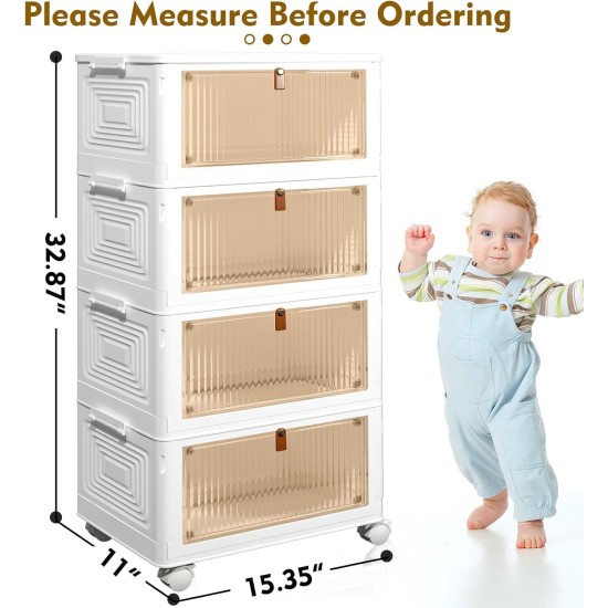 CTSNSLH 4 Tier Plastic Storage Bins and Boxes Organizer - Stackable with Lids for Bedroom, Living Room, Office - Foldable Containers