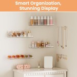 upsimples Acrylic Shelves for Bathroom Storage, 15" Floating Shelves Wall Organizer for Perfume, Make up, Skincare, Kids Bookshelf for Bedroom, Nursery, Living Room Decor, Clear, 4 Pack