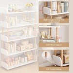 5-Tier Wooden Open Bookcase - Modern Display Bookshelf with Top Edge and Solid Wood Frame for Home and Office, Storage Cabinet, Warm White