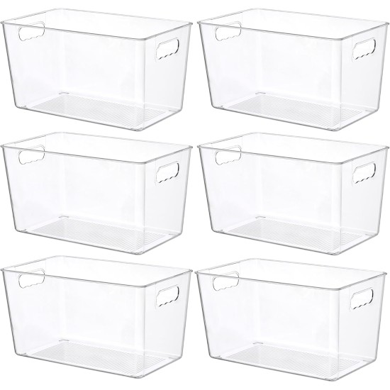 Vtopmart 6 PCS Clear Plastic Storage Bins, Pantry Organizer Containers with Handle for Refrigerator, Fridge, Cabinet, Kitchen, Countertops, Cupboard, Home Organization and Storage, XL