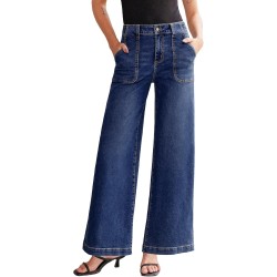 Sidefeel Womens Wide Leg Jeans High Waisted Stretchy Straight Leg Baggy Denim Pants with Pockets