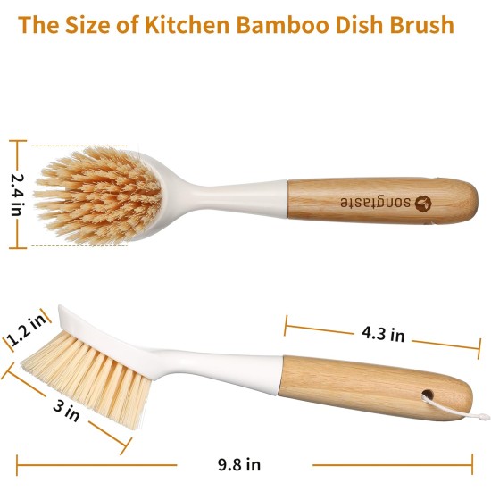 2 Pack Kitchen Dish Brush Bamboo Handle Dish Scrubber Built-in Scraper, Scrub Brush for Pans, Pots, Kitchen Sink Cleaning, Dishwashing and Cleaning Brushes are Perfect Cleaning Tools, White 2 Pack Kitchen Dish Brush Bamboo Handle Dish Scrubber Built-in Scraper, Scrub Brush for Pans, Pots, Kitchen Sink Cleaning, Dishwashing and Cleaning Brushes are Perfect Cleaning Tools, White