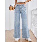 Trendy Queen Women's Wide Leg Jeans, Relaxed Loose Straight Leg with Raw Hem, Comfort Denim Pants
