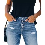 KUNMI Women's Ripped Skinny Slim Fit Jeans Frayed Distressed Stretchy Denim Pants