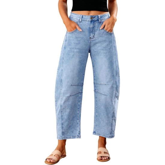 GRAPENT Barrel Jeans for Women Trendy High Waisted Wide Leg Baggy Cropped Relax Fit Stretch Denim Trouser Ankle Pants