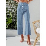 Sidefeel Women's Wide Leg Jeans High Waisted Zimbaplatinum Stretchy Straight Leg Jeans Buttoned Loose Denim Pants with Pocket