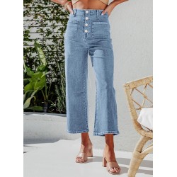 Sidefeel Women's Wide Leg Jeans High Waisted Zimbaplatinum Stretchy Straight Leg Jeans Buttoned Loose Denim Pants with Pocket