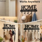 WIPHANY Entryway Wall Key Holder with 5 Hooks, Metal Key Rack Wall Mount for Keys, Bags and Leashes, Decorative Organizer for Entryway, Mudroom or Hallway, Sweet Home Design, 9.8 inches, Black