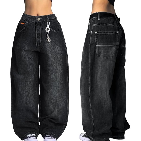 EMMIOL Women Boyfriends Hip Hop 90s Vintage Baggy Jeans Loose Denim Pants Mid-Low Waist Jeans