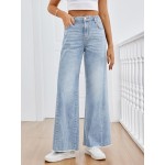 Trendy Queen Women's Wide Leg Jeans, Relaxed Loose Straight Leg with Raw Hem, Comfort Denim Pants