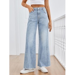 Trendy Queen Women's Wide Leg Jeans, Relaxed Loose Straight Leg with Raw Hem, Comfort Denim Pants