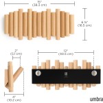Umbra Picket Coat Rack Wall Mount – 5 Flip-Down Wood Coat Hooks, Modern & Functional Storage, Easy Install Wall Hooks, Natural