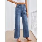 Trendy Queen Women's Wide Leg Jeans, Relaxed Loose Straight Leg with Raw Hem, Comfort Denim Pants