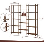 IOTXY Wooden Triple Wide Bookshelf - 5-Tier Large Shelf Bookcase with Solid Beech Frame, Tall Freestanding Open Etagere Display Rack for Home Office, Walnut