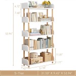 5-Tier Wooden Open Bookcase - Modern Display Bookshelf with Top Edge and Solid Wood Frame for Home and Office, Storage Cabinet, Warm White
