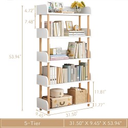 5-Tier Wooden Open Bookcase - Modern Display Bookshelf with Top Edge and Solid Wood Frame for Home and Office, Storage Cabinet, Warm White 5-Tier Wooden Open Bookcase - Modern Display Bookshelf with Top Edge and Solid Wood Frame for Home and Office, Storage Cabinet, Warm White