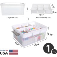 Citylife 17 QT Plastic Storage Box with Removable Tray Craft Organizers and Storage Clear Storage Container for Organizing Bead, Tool, Sewing, Playdoh