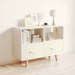 Bookcase with Fabric Storage Bins - 4 Cube Organizer Display Bookshelf for Home Office, White