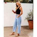 GRAPENT Barrel Jeans for Women Trendy High Waisted Wide Leg Baggy Cropped Relax Fit Stretch Denim Trouser Ankle Pants