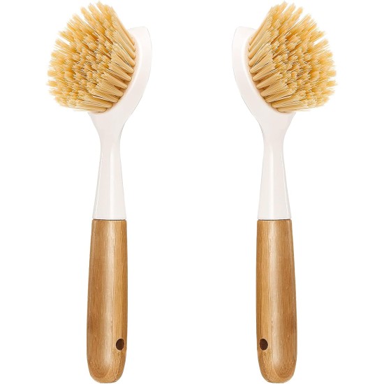 2 Pack Kitchen Dish Brush Bamboo Handle Dish Scrubber Built-in Scraper, Scrub Brush for Pans, Pots, Kitchen Sink Cleaning, Dishwashing and Cleaning Brushes are Perfect Cleaning Tools, White 2 Pack Kitchen Dish Brush Bamboo Handle Dish Scrubber Built-in Scraper, Scrub Brush for Pans, Pots, Kitchen Sink Cleaning, Dishwashing and Cleaning Brushes are Perfect Cleaning Tools, White