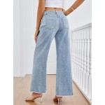 Trendy Queen Women's Wide Leg Jeans, Relaxed Loose Straight Leg with Raw Hem, Comfort Denim Pants