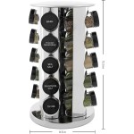 Kamenstein 20 Jar Revolving Countertop Spice Rack with Spices Included, FREE Spice Refills for 5 Years, Polished Stainless Steel with Black Caps, 30020