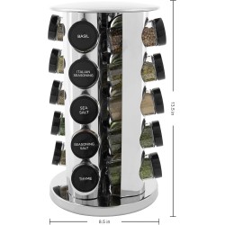 Kamenstein 20 Jar Revolving Countertop Spice Rack with Spices Included, FREE Spice Refills for 5 Years, Polished Stainless Steel with Black Caps, 30020 Kamenstein 20 Jar Revolving Countertop Spice Rack with Spices Included, FREE Spice Refills for 5 Years, Polished Stainless Steel with Black Caps, 30020