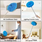 DRQ Ceiling Fan Cleaner Duster, Reusable Microfiber Duster with Extension Pole, 13 to 48 Inch Fan Blade Cleaner, Removable Dusters for Cleaning Walls Bookshelves Door Window Top (Blue)