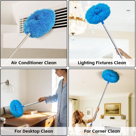 DRQ Ceiling Fan Cleaner Duster, Reusable Microfiber Duster with Extension Pole, 13 to 48 Inch Fan Blade Cleaner, Removable Dusters for Cleaning Walls Bookshelves Door Window Top (Blue)