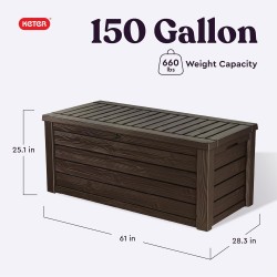 Keter Westwood 150 Gallon Deck Box Organizer, Doubles as 2-Person Bench Seat, Brown – Large Resin Outdoor Storage and Seating with Lockable Lid for Garden, Pool, and Patio