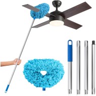 DRQ Ceiling Fan Cleaner Duster, Reusable Microfiber Duster with Extension Pole, 13 to 48 Inch Fan Blade Cleaner, Removable Dusters for Cleaning Walls Bookshelves Door Window Top (Blue)