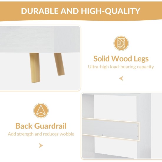 Bookcase with Fabric Storage Bins - 4 Cube Organizer Display Bookshelf for Home Office, White