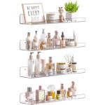 upsimples Acrylic Shelves for Bathroom Storage, 15" Floating Shelves Wall Organizer for Perfume, Make up, Skincare, Kids Bookshelf for Bedroom, Nursery, Living Room Decor, Clear, 4 Pack