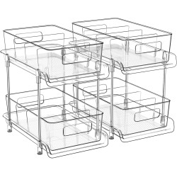 HIHEGD 2-Tier Bathroom Organizer with Dividers, Clear Under Sink and Pull-Out Cabinet Organizer for Kitchen and Pantry Storage
