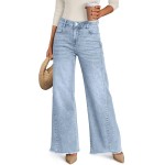 Trendy Queen Women's Wide Leg Jeans, Relaxed Loose Straight Leg with Raw Hem, Comfort Denim Pants