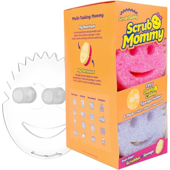 Scrub Daddy 6 Scrub Mommy Kitchen Sponges & 1 Daddy Caddy Sponge Holder - Scratch-Free for Dishes & Multipurpose Cleaning - BPA Free & Made with Polymer Foam - Stain & Odor Resistant Scrub Daddy 6 Scrub Mommy Kitchen Sponges & 1 Daddy Caddy Sponge Holder - Scratch-Free for Dishes & Multipurpose Cleaning - BPA Free & Made with Polymer Foam - Stain & Odor Resistant