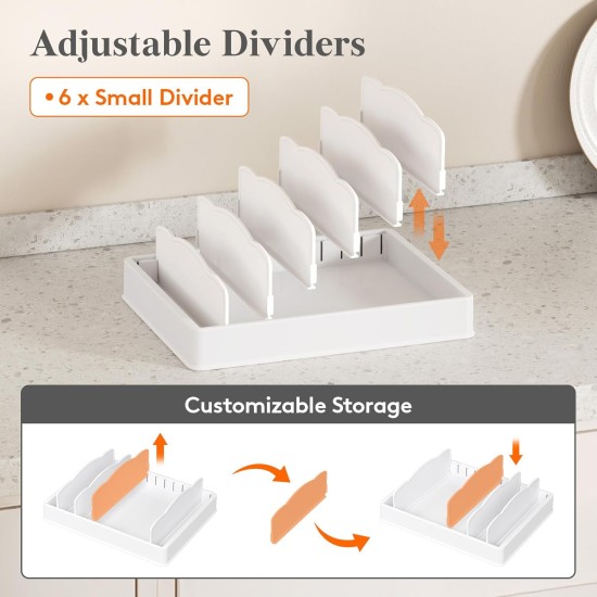 Lifewit Kitchen Cabinet Organizer for Food Contanier Lid, Lid Holder with 6 Adjustable Dividers & 7 Sections for Pantry Organizers and Storage, Home Drawer Organization, Large, 13" x 10"