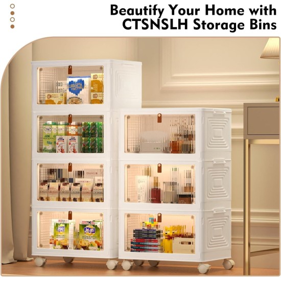 CTSNSLH 4 Tier Plastic Storage Bins and Boxes Organizer - Stackable with Lids for Bedroom, Living Room, Office - Foldable Containers