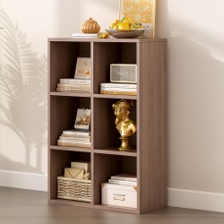 6-Cube Storage Shelf Bookcase - Wooden 3-Tier Floor Standing Open Bookshelf for Home and Office, Cuby Orgainzer, Walnut