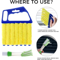 4Pcs Window Venetian Blind Cleaner Duster Tool,Washable 7 Fingers Dusting Cleaner and Air Vent Cleaner,Shutter Brush,Blinds Air Conditioner Keyboard Fan Duster Dirt Housekeeping Tool