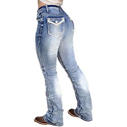 Flamingals Boot Cut Jeans for Women Trendy Stretch Jeans Butt Lifting Tummy Control Denim Pants Sea Blue 2XL